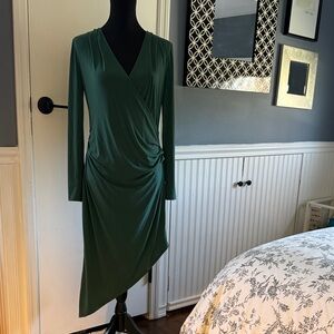 BCBGeneration Forest Green Long-Sleeve Faux Wrap Dress